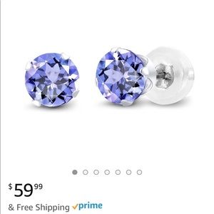 1.0 Ct AAA 5mm Tanzanite Solid White Gold Stud